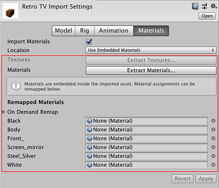 Use Embedded Materials 임포트 설정