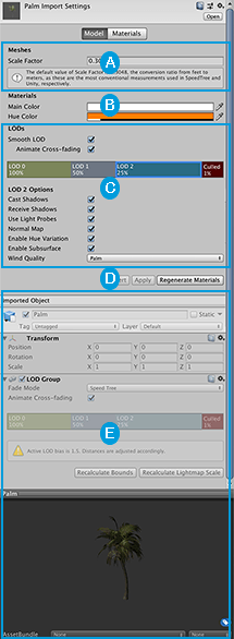 SpeedTree Importer Model 탭