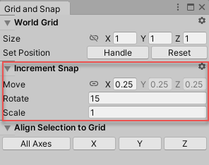 Grid and Snap 창의 Increment Snap 섹션