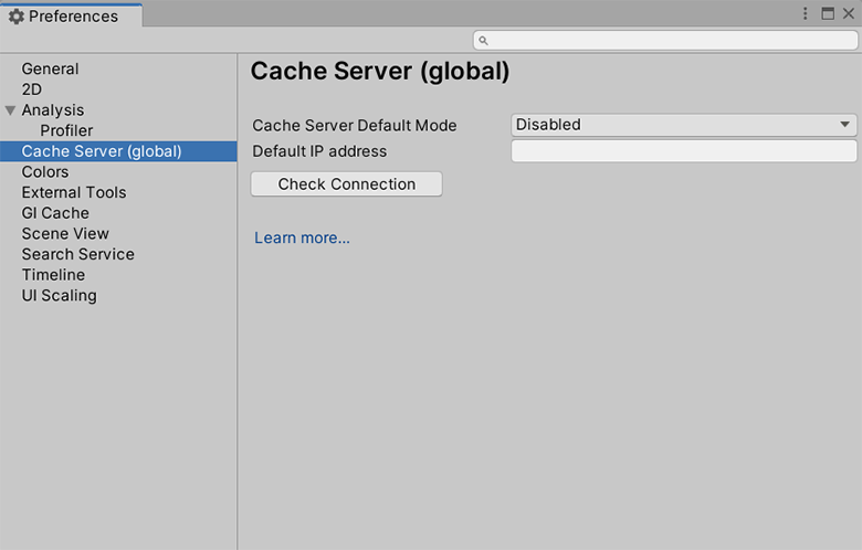 Preferences 창의 Cache Server 범위