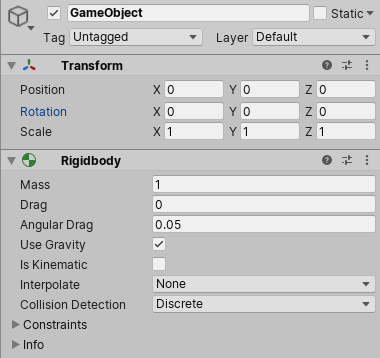 Rigidbody 컴포넌트를 연결한 게임 오브젝트