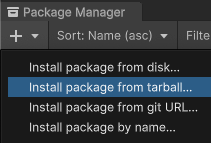 Install package from tarball 메뉴 항목