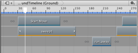 Only the clips that start after the Timeline Playhead are moved. In this example, inserting 100 frames at frame 45 affects the End Move, sweep2, and run_away clips.