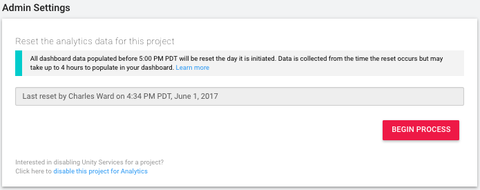 Admin Settings section of the Analytics Configure page