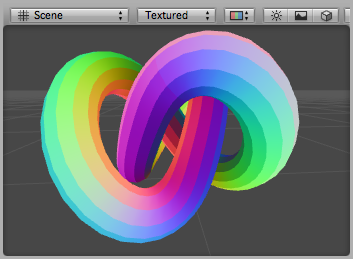 Debug Bitangents shader applied to a torus knot model.