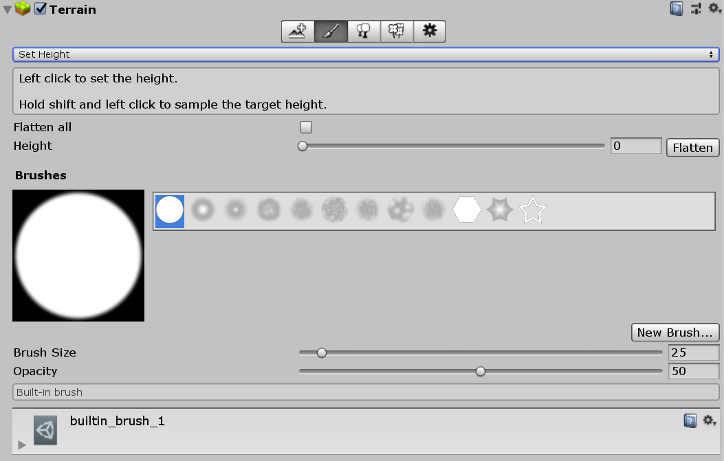 Set Height tool in the Terrain Inspector