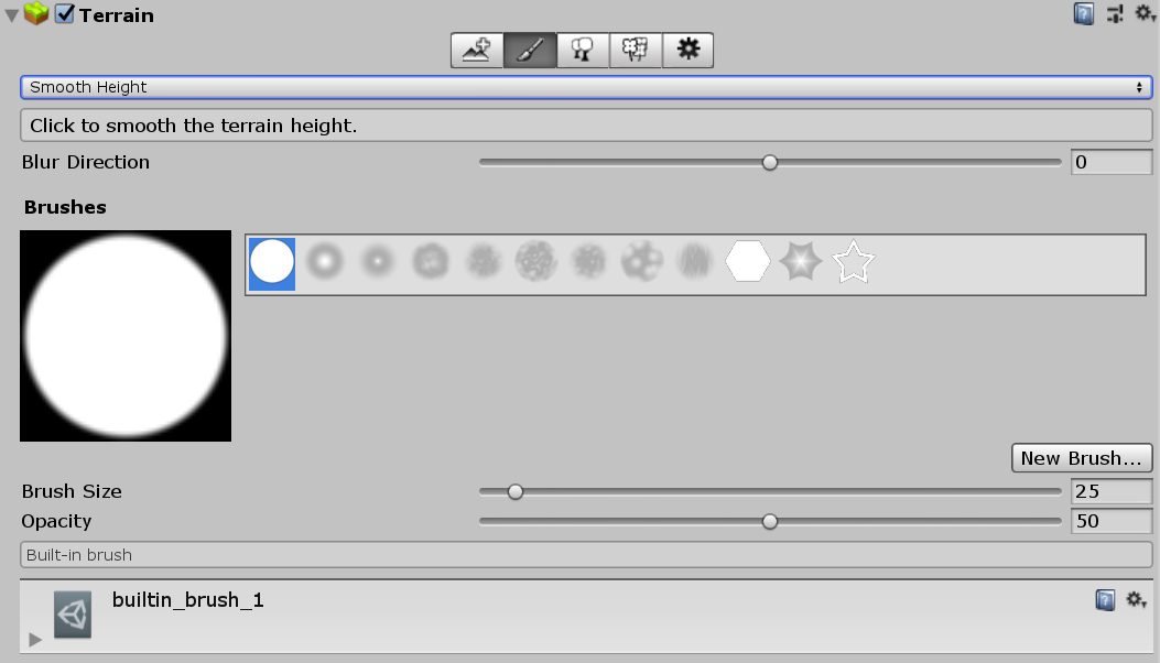 Smooth Height tool in the Terrain Inspector