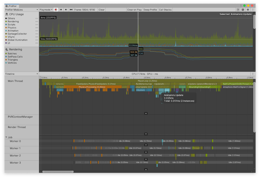 CPU Usage module in Timeline view, with a selected item