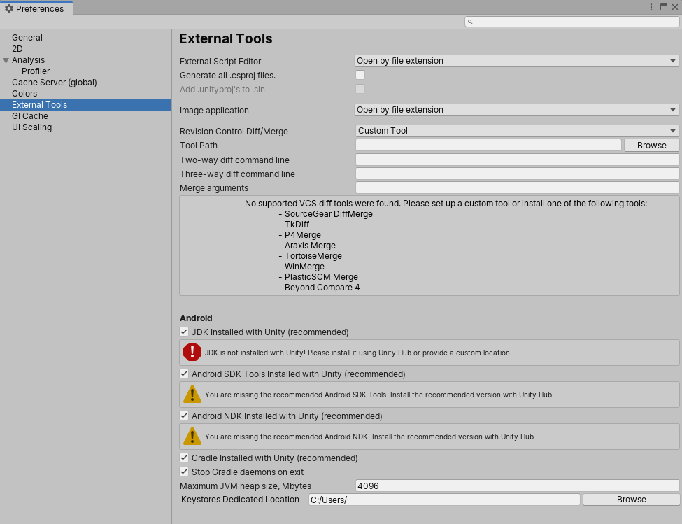 External Tools scope on the Preferences window