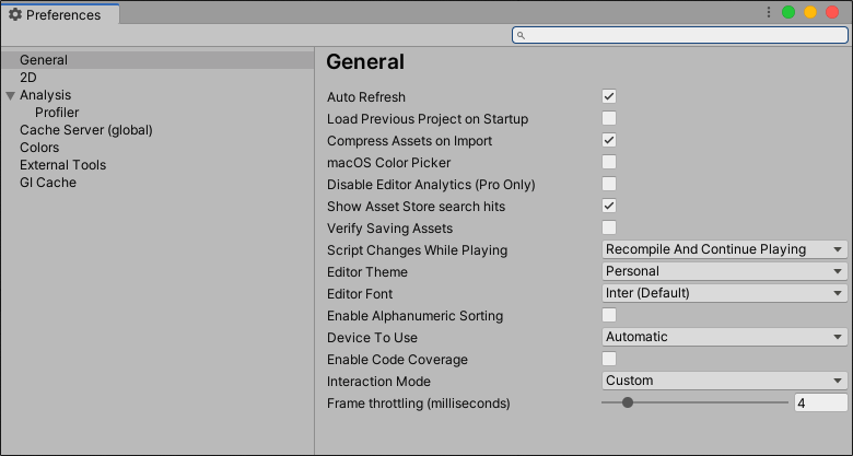 General scope on the Preferences window