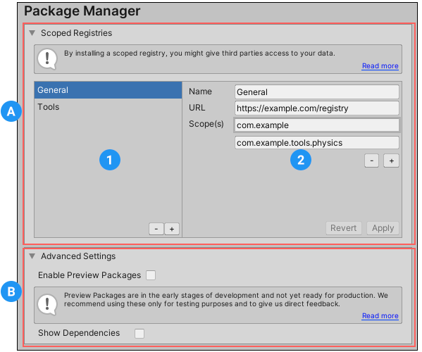 Settings for the Package Manager