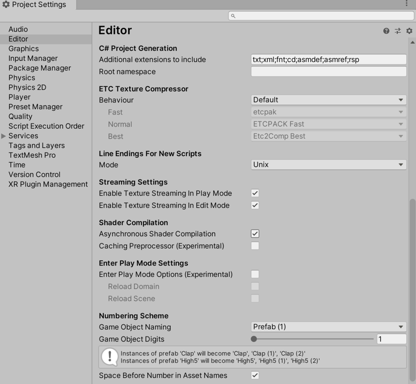 Editor settings