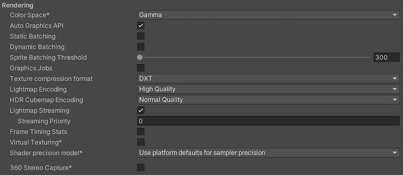 Rendering Player settings for the Web platform