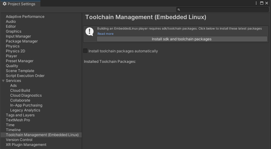 Install sdk and toolchain packages button in Toolchain Management (Embedded Linux)