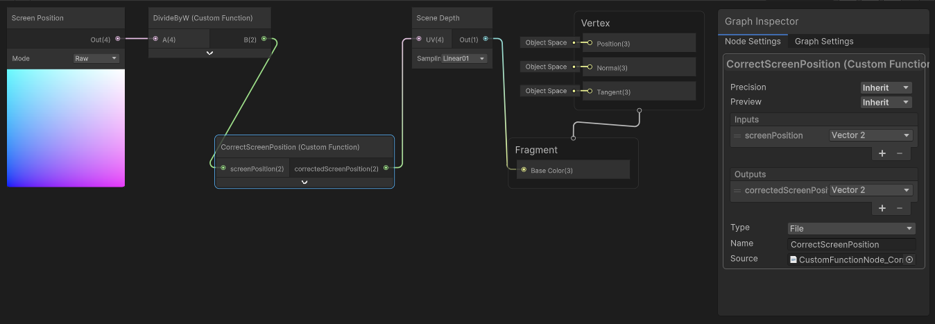 Shader Graph that converts the Raw UV coordinates with Custom Function nodes