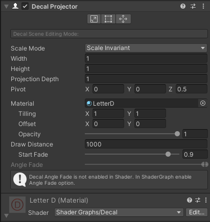 Decal Projector component in the Inspector.